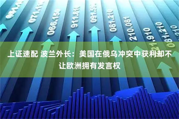 上证速配 波兰外长：美国在俄乌冲突中获利却不让欧洲拥有发言权